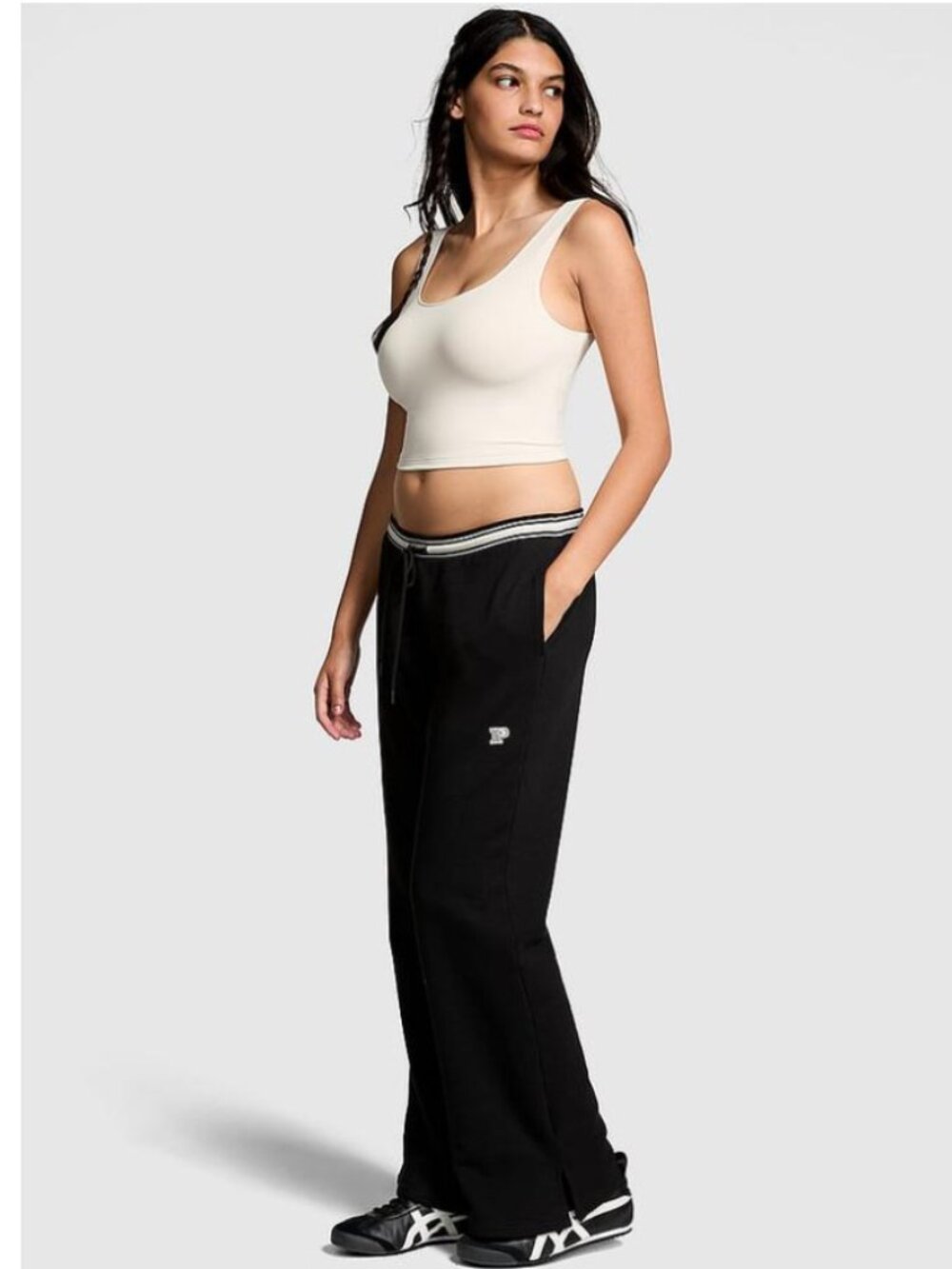 PINK Victoria's Secret Black/White Ivy Fleece Classic Fit Sweatpants XL NWT
